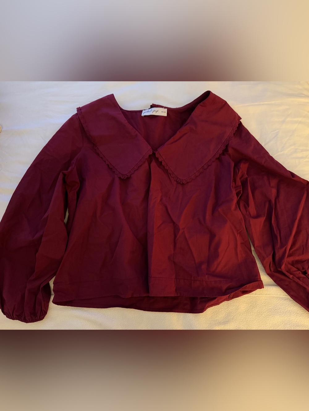 Petal & Pup Kenna Poplin Top S Burgundy Peter Pan Collar Blouse NWOT - Picture 5 of 8